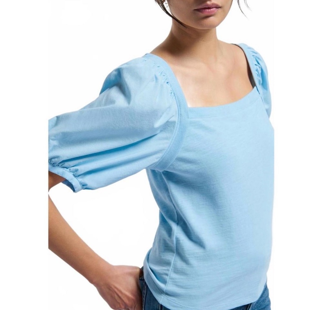 Nation Los Angeles Naya Top Powder Blue Puff Sleeve Square Neck XL Anthropologie - Picture 3 of 6